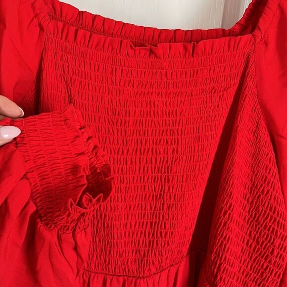 LA Ligne Smocked Bodice Midi Red Dress 4X Christmas Holiday Women's NWT - Picture 11 of 11